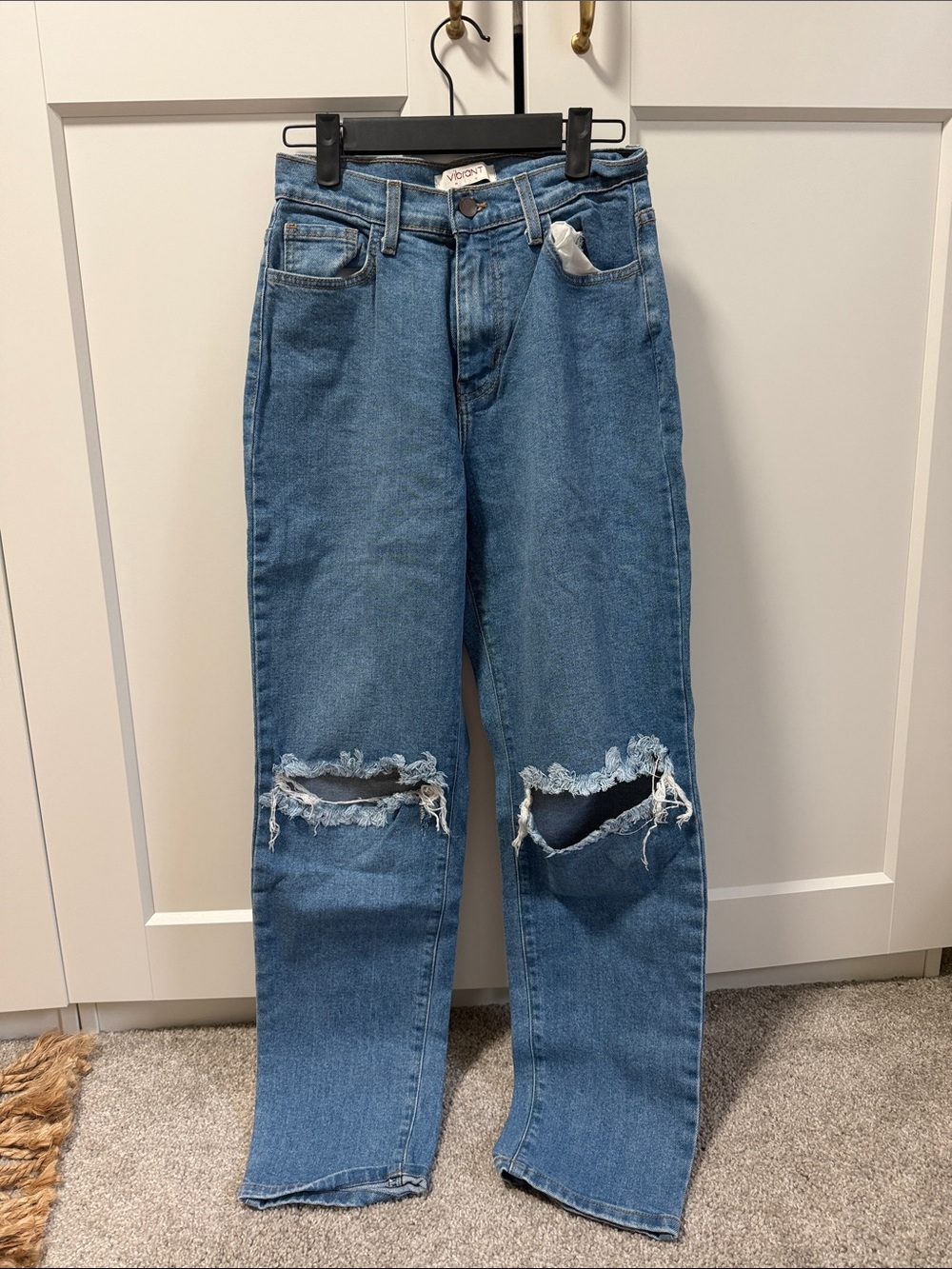 Vibrant Blue Straight-Leg Ripped Jeans